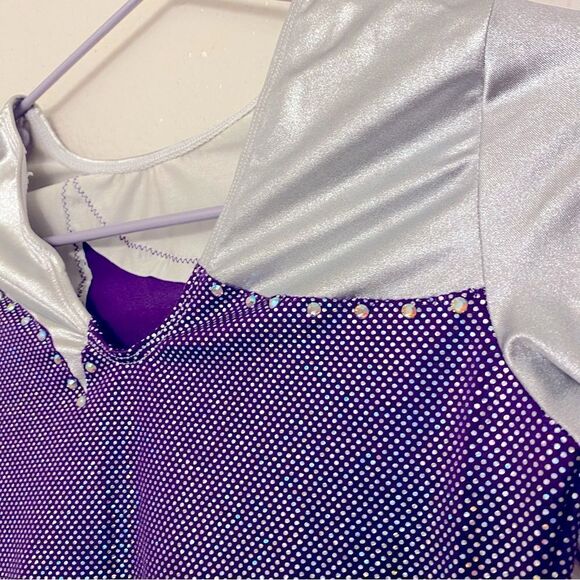 GK elite custom gymnastics competition leotard long sleeve purple rhinestone SA - Picture 9 of 11